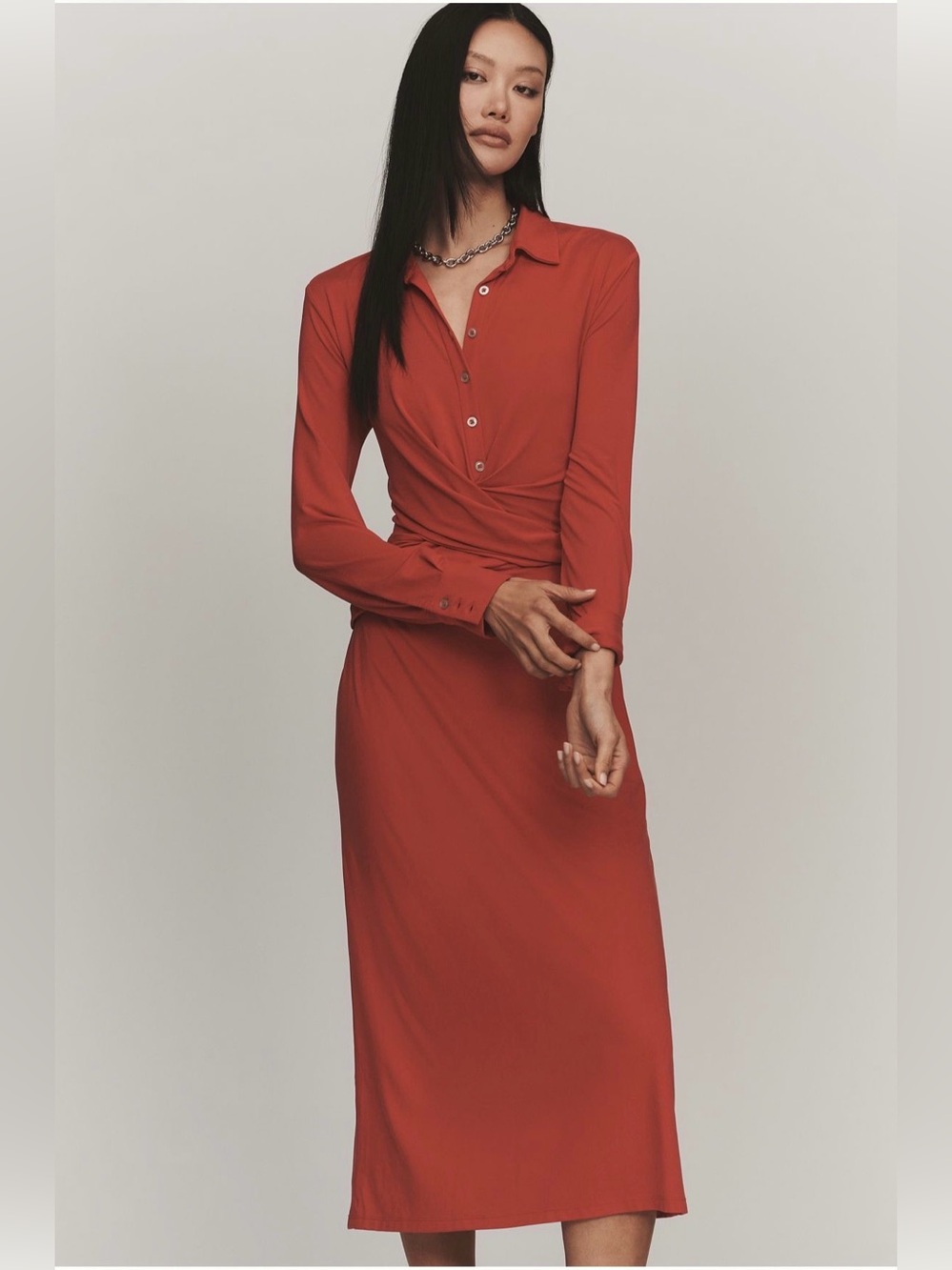 Anthropologie Draped Long-Sleeve Midi Shirtdress